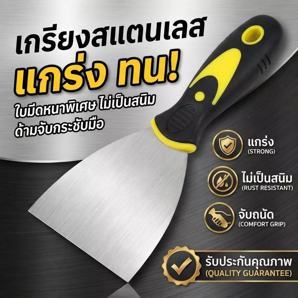 เกรียงโป๊วสี เกรียงฉาบ เกรียงขูดสแตนเลส ใบหนา งานซ่อมผนัง งานช่าง DIY