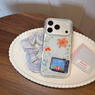 ปลอกปกแข็งโปร่งใสเข้ากันได้กับ iPhone 13 14 14Pro 14ProMax 15 15Pro 15ProMax 16 16Pro 16ProMax 17Pro 17ProMax เคสลายปลาทอง