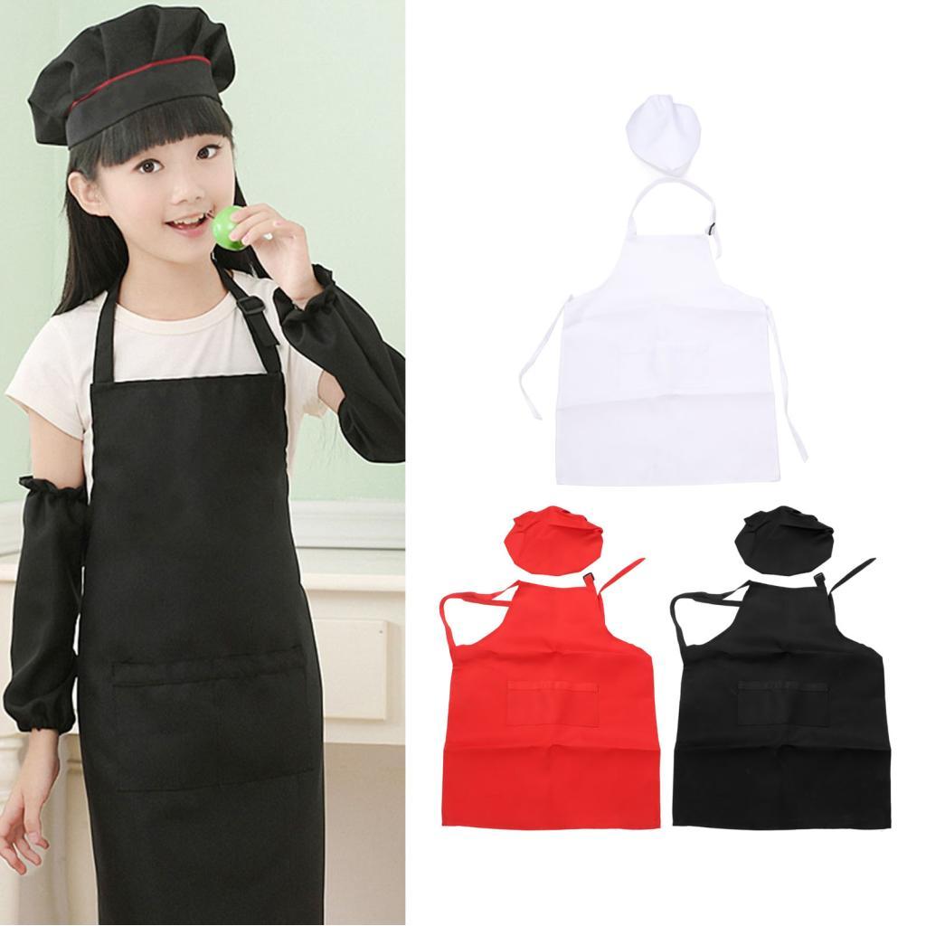 Bmai ZIZEV หมวกเชฟสําหรับเด็กพร้อมชุดผ้ากันเปื้อนน่ารักโพลีเอสเตอร์และสีแดงสีดําสีขาวสําหรับงานปาร์ต