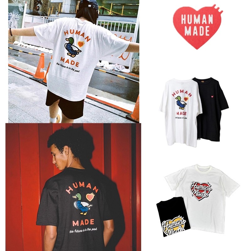 พร้อมส่งเสื้อยืด Human Made Heart Badge T-Shirt แขนสั้นขั้นพื้นฐาน เสื้อยืดสไตล์เดียวกันสำหรับคู่รั เสื้อยืดคู่รัก
