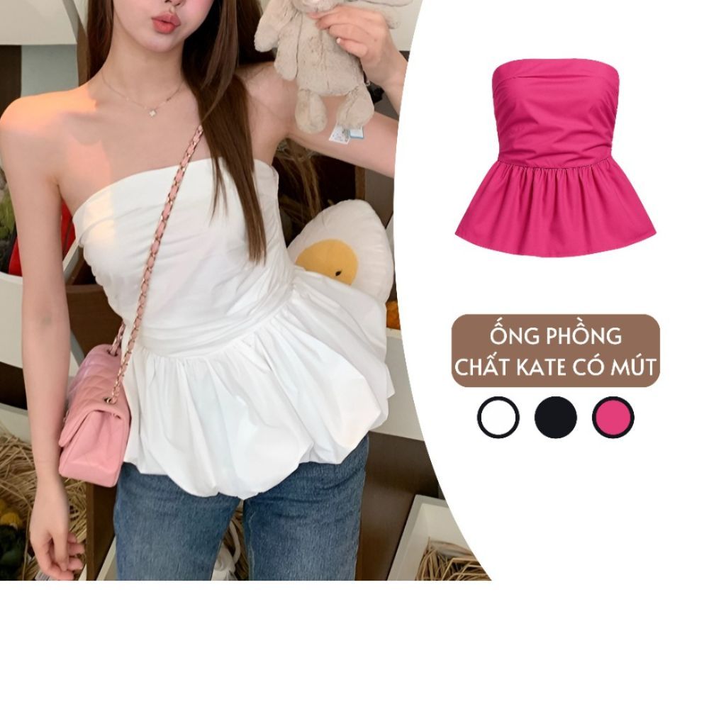 Kate Puffed Tube Top with Cushion Chest CR51 เสื้อเกาะอกผู้หญิงเซ็กซี่ทรงบานสวย M44 - Sam Botique