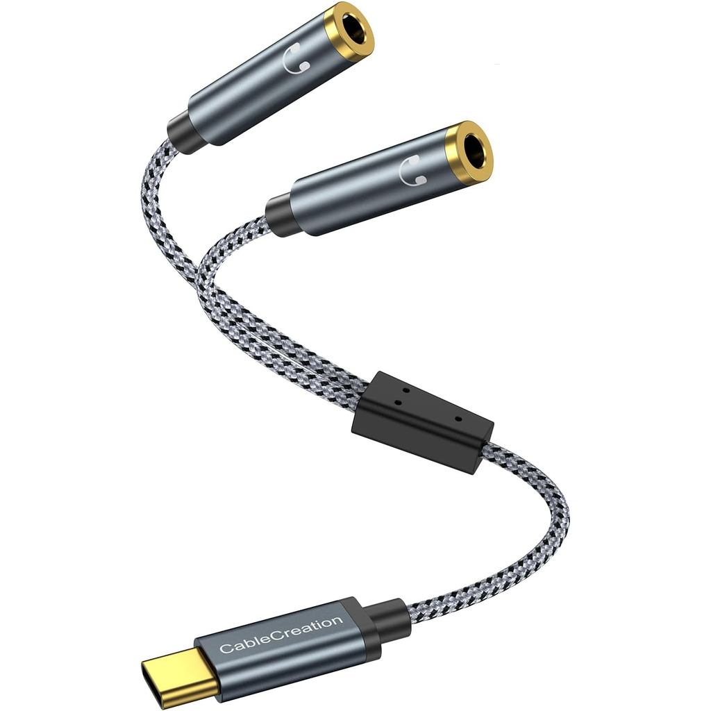 CableCreation USB C to Dual 3.5mm Female Headphone Splitter (1FT), Type C to Dual 3.5mm Female Audio