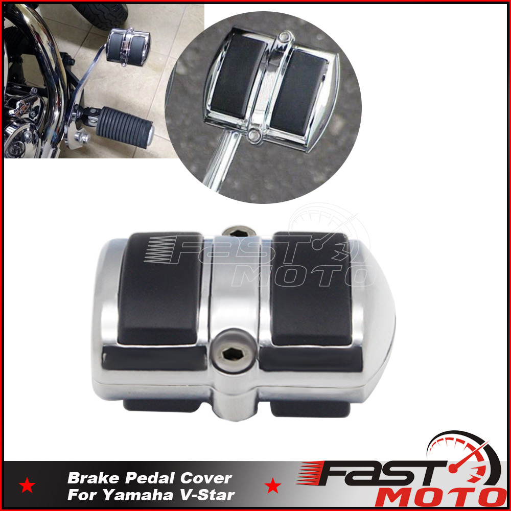 TC 1pc Motorcycle Accessories Chrome W/ Black Shift Brake Pedal Cover For Yamaha V-Star 1100 950 650