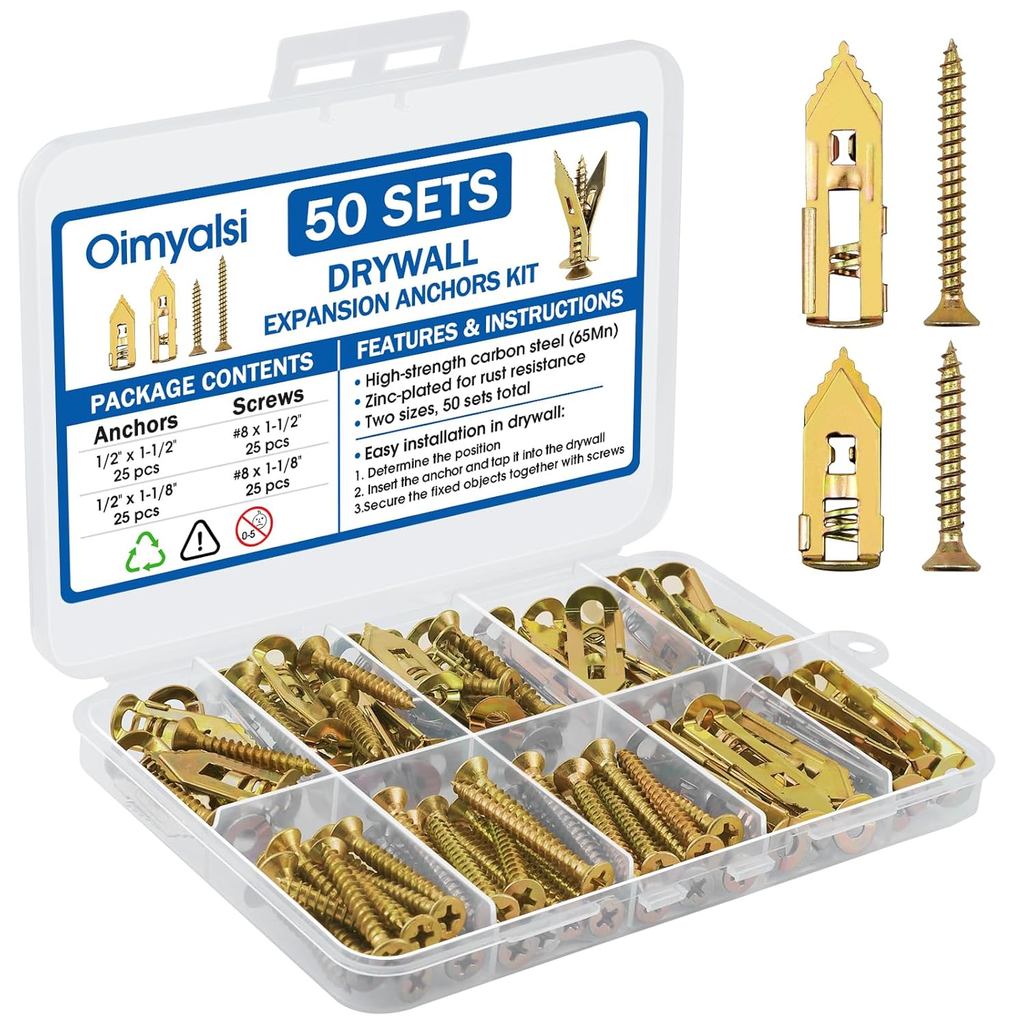 100 ชิ้น Self Punching Drywall Anchors พร้อมสกรู – Heavy Duty Metal Expansion Wall Anchors Kit สําหร
