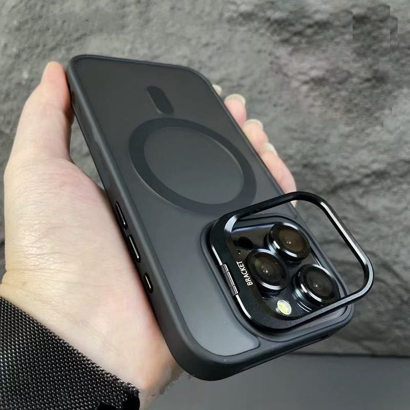 Lux Frosted Lens Holder Magnetic Phone Case เหมาะสําหรับ iPhone 17 16 15 14 13 12 11 Pro Max Plus