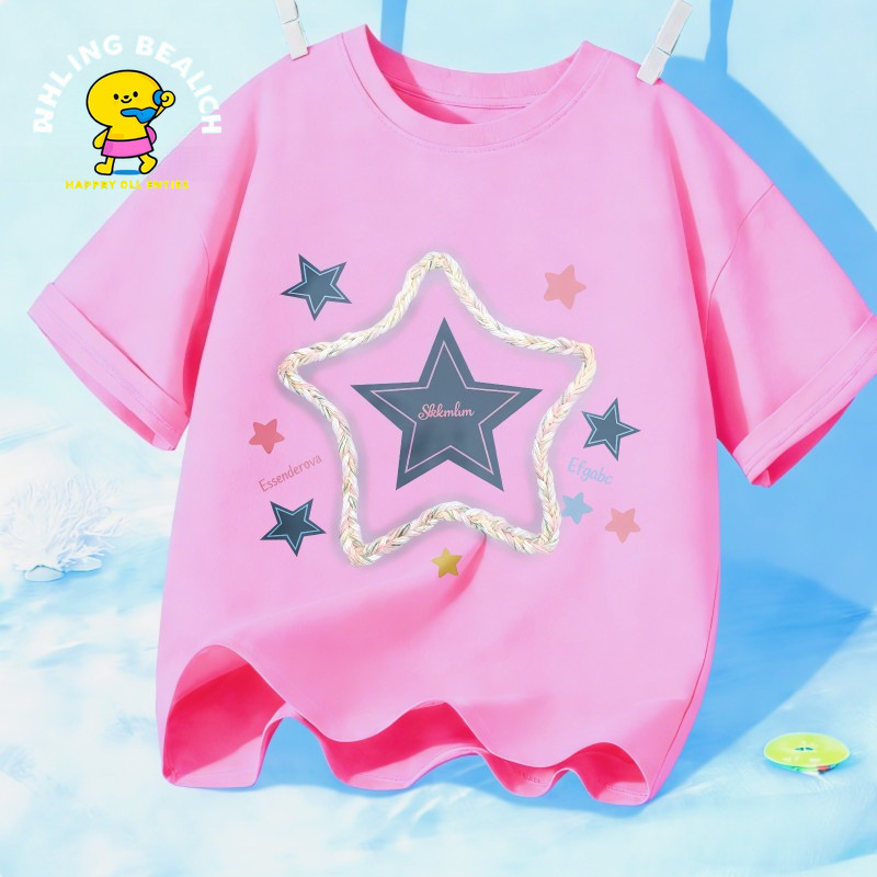 เสื้อยืดสำหรับเด็ก พิมพ์ลายปลาค็อดและดาว สไตล์แฟชั่น ผ้าฝ้าย 100%