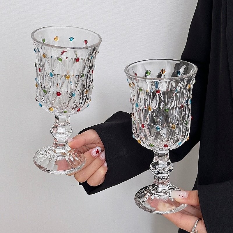 European Retro Polka Dot French Color Dot Goblet Glass Glass Wine Goblet แก้วแชมเปญมูลค่าสูง