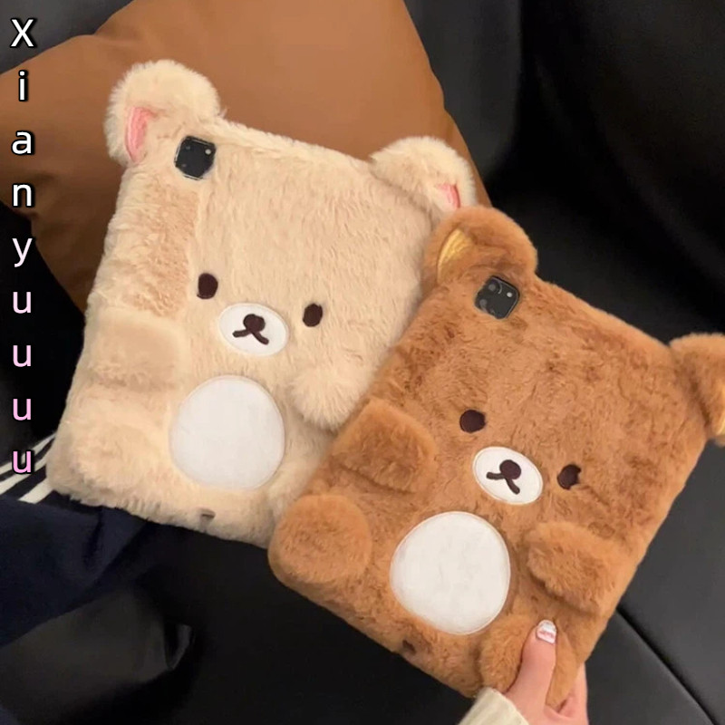 Ipad ตุ๊กตาการ์ตูนน่ารักคู่หมีผ่อนคลายสําหรับ IPad10.2 Shell Ipad10th 5th Mini6 Air11 M2/3 Air8 M4 Air4/5 10.9 Anti-fall กรณี IPadPro11 M211th Air7 Gen12 Anti-Burding ฝาครอบ