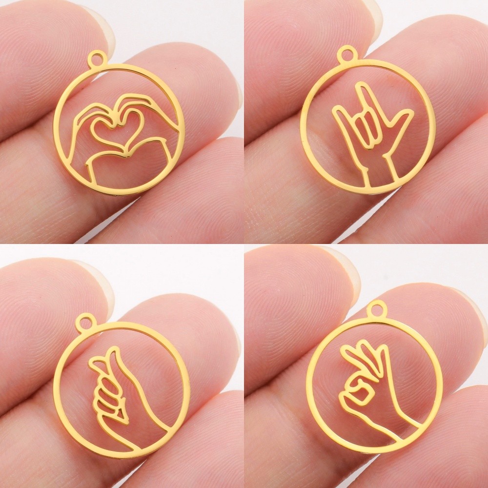 MYSHAPE 5 ชิ้น จี้และ Charm แบบ OK Love Heart Hand Gesture เหมาะสำหรับสร้อยคอและต่างหู DIY