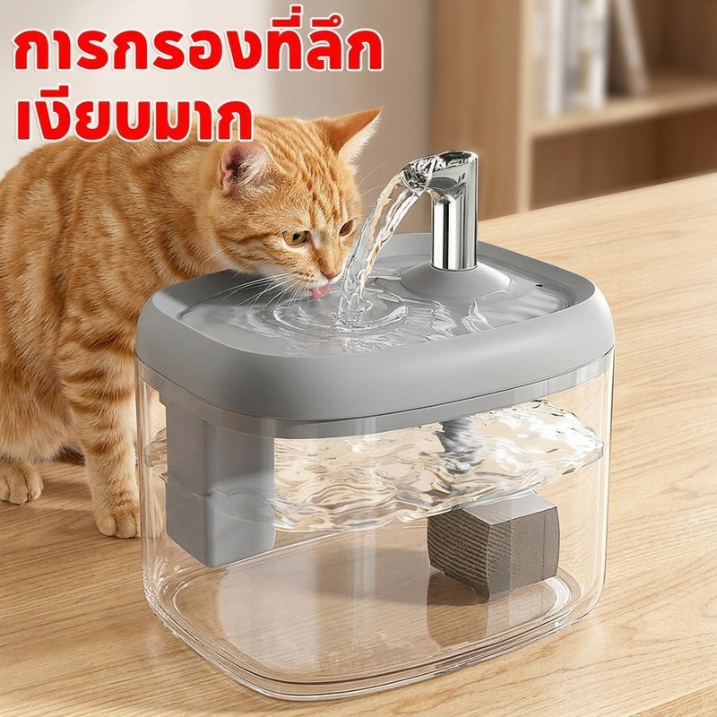 น้ำพุแมว ถังให้น้ำสัตว์เลี้ยง เติมน้ำอัตโนมัติ ออกแบบโปร่งใส ตรวจระดับน้ำง่าย ความจุ1600