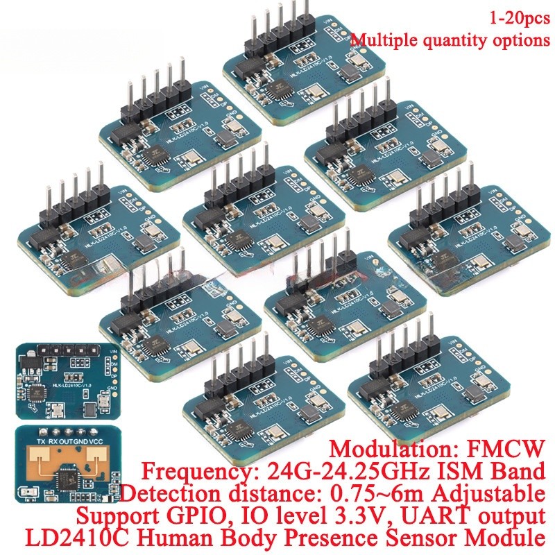 1-20 ชิ้น HLK-LD2410C LD2410C 24G mmWave FMCW มิลลิเมตร 5 เมตรคลื่นมนุษย์ Presence Status Radar Sens