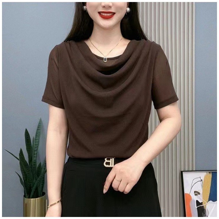 สุทธิฤดูร้อนแขนสั้น Classy สุภาพสตรีน้อยสไตล์ใหม่บาง Top Bottoming เสื้อสีทึบเกาหลีผ้ากอซ tw2024 แฟช
