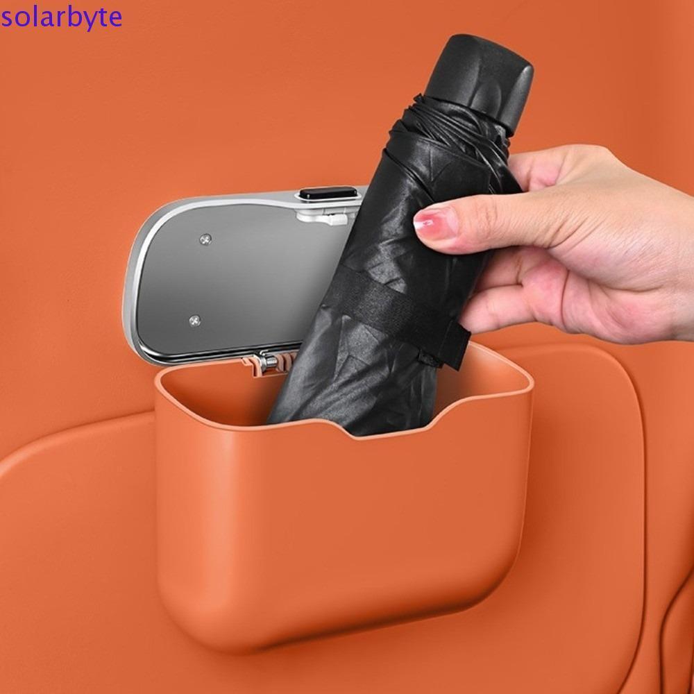 SOLARBYTE ถังขยะในรถยนต์พร้อมปุ่มฝาปิด,ถังเก็บแบบแขวนกันน้ําอเนกประสงค์,อุปกรณ์ในรถยนต์รั่วประหยัดพื้นที่ถังขยะกล่องจัดอุปกรณ์ภายในรถยนต์