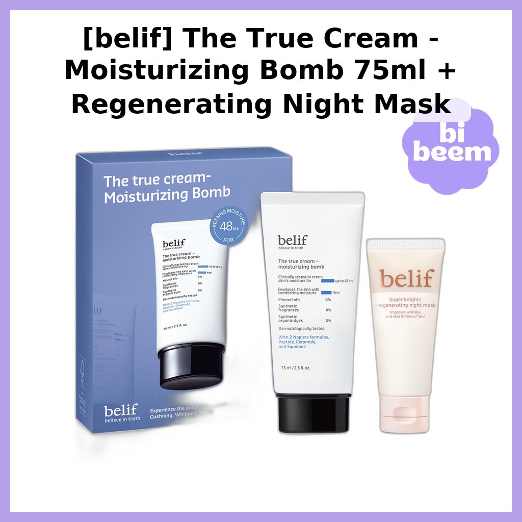 [belif] The True Cream - Moisturizing Bomb 75ml + Regenerating Night Mask 35ml, 1pc / Korean Moistur