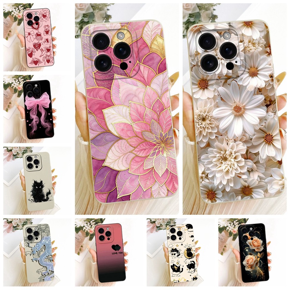 6.9 ปลอกสําหรับ iPhone 16 Pro Max ฝาครอบแฟชั่นการ์ตูนน่ารักตลกทาสีซิลิโคนเคสโทรศัพท์ A3084 A3296 A32