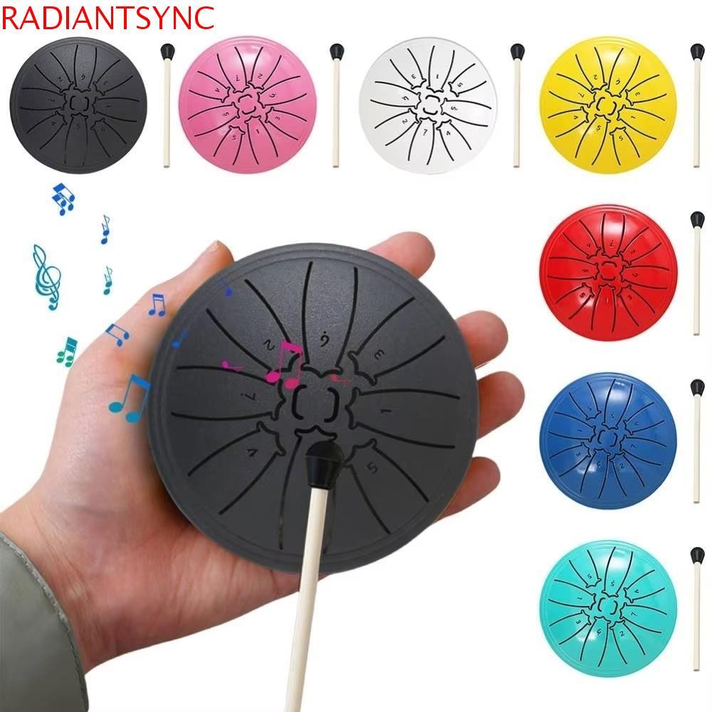 RADIANTSYNC กลองลิ้นเหล็กชุด, Hollow Multicolor Mini Hand Pan กลอง, ของเล่นดนตรีเสียง 4 นิ้ว 8 หมายเหตุพร้อม Drumsticks Ethereal กลองเริ่มต้น