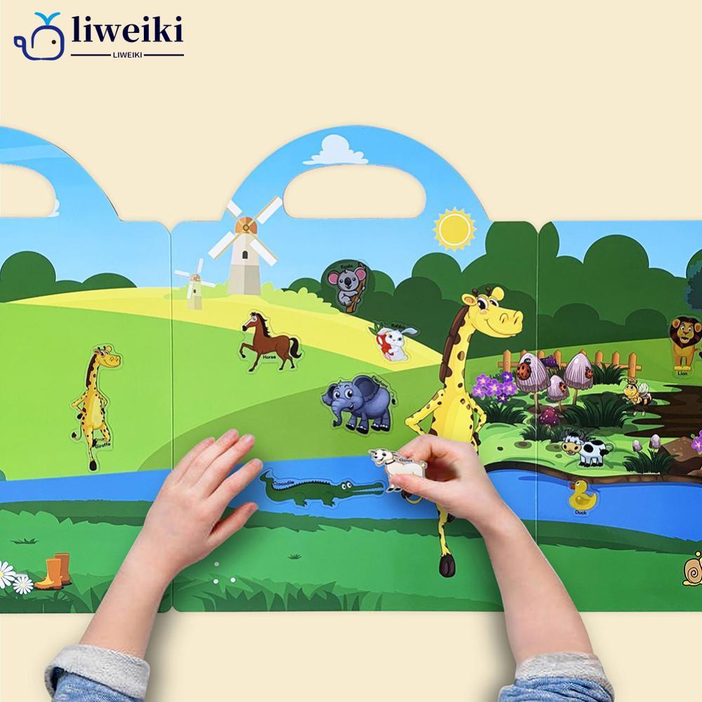 LIWEKI Reusable เด็กสติกเกอร์หนังสือการ์ตูนสัตว์หลายฉาก DIY Early Education การเรียนรู้ความรู้ความเข