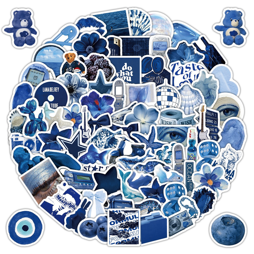 Blue Aesthetic Ins สติกเกอร์ 510 ชิ้นสําหรับเคสโทรศัพท์โน้ตบุ๊คกระเป๋าเดินทางตกแต่งสติกเกอร์กันน้ําน่ารัก Vintage