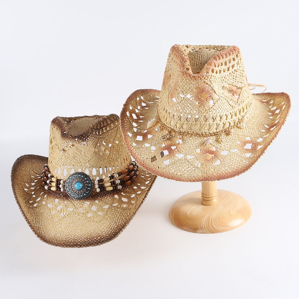 European and American spring/summer straw hats, hollow-out ethnic style cowboy hats, woven Tibetan s