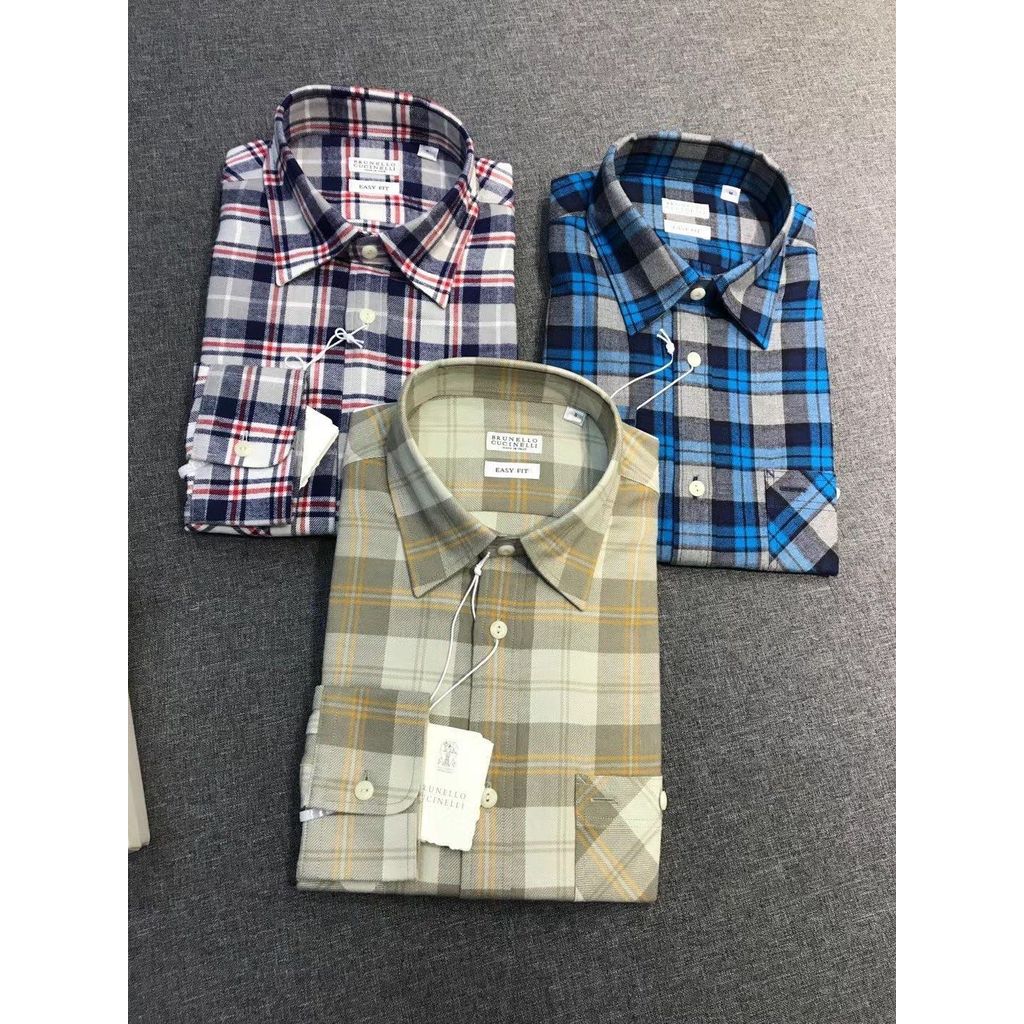 02RR Brunello BC Men's Autumn/Winter Fashionable Plaid Business Casual Versatile Men's Turn-down Col