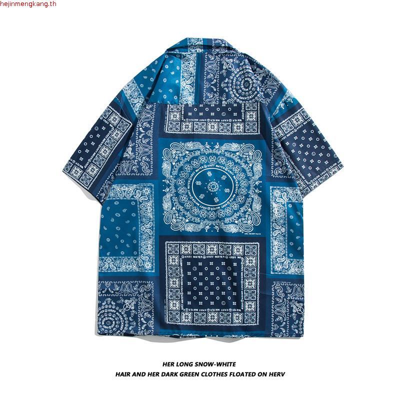 Eashion พร้อมส่ง Cod เสื้อเชิ้ตแขนห้าส่วน ทรงหลวม ลายดอกไม้ สไตล์เกาหลี แฟชั่นฤดูร้อน สําหรับผู้ชาย 