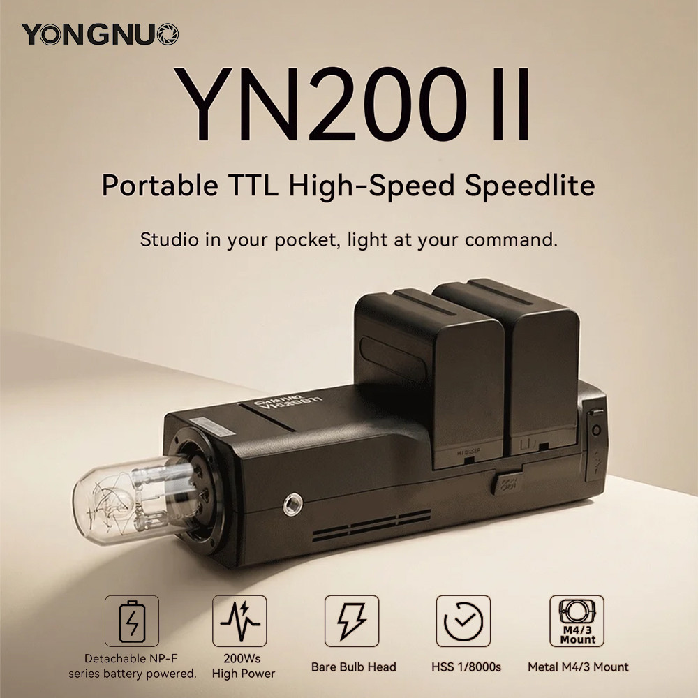YONGNUO YN200 II ความเร็วสูง Speedlite 200W 1/8000s GN60 TTL แฟลชพร้อมระบบไร้สาย 2.4G ในตัวรองรับแบต
