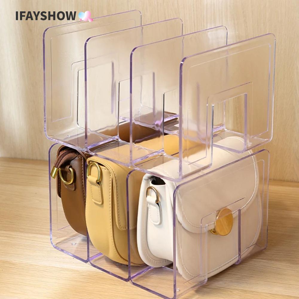 IFAYSHOW ตู้เสื้อผ้า Divider, ชั้นเก็บกระเป๋าถืออะคริลิคใส, ฉากกั้นตู้ประหยัดพื้นที่ขนาดใหญ่-ความจุจอแสดงผลตู้เสื้อผ้าชั้นวาง