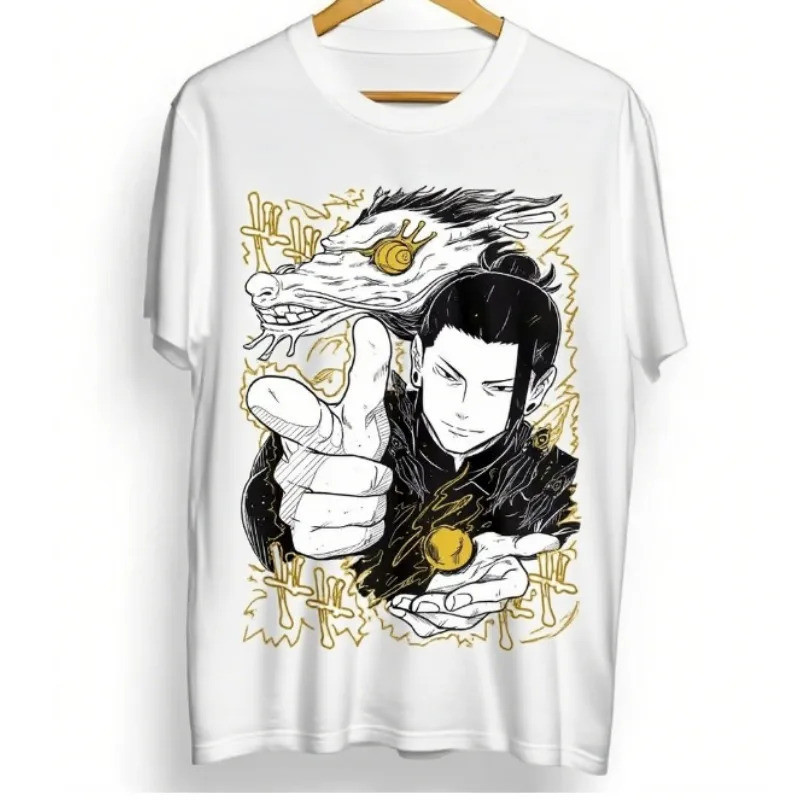 แนวฤดูร้อน คอสเพลย์ เสื้อยืดสีดำและขาวกลางๆ ของ Suguru Geto จาก Jujutsu Kaisen Geto JJK เสื้อผ้าอนิเ