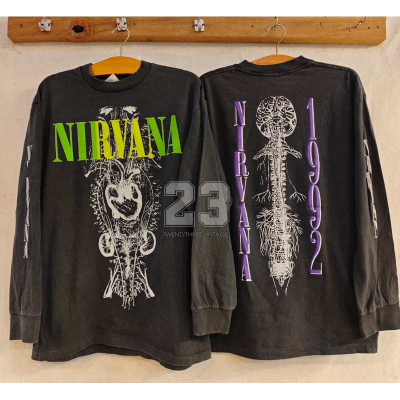[ 23 ] NIRVANA 1992 Tour Bio Washed long Sleeve เสื้อวินเทจ เสื้อทัวร์ วงร๊อค  vintage shirt