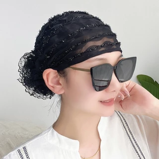 (บริการจัดส่งในพื้นที่) สง่างาม ระบายอากาศลูกไม้ตาข่ายหมวกผู้หญิงสไตล์ผ้าคลุมศีรษะเพื่อปกปิดผมหงอกสวมใส่ทุกวัน