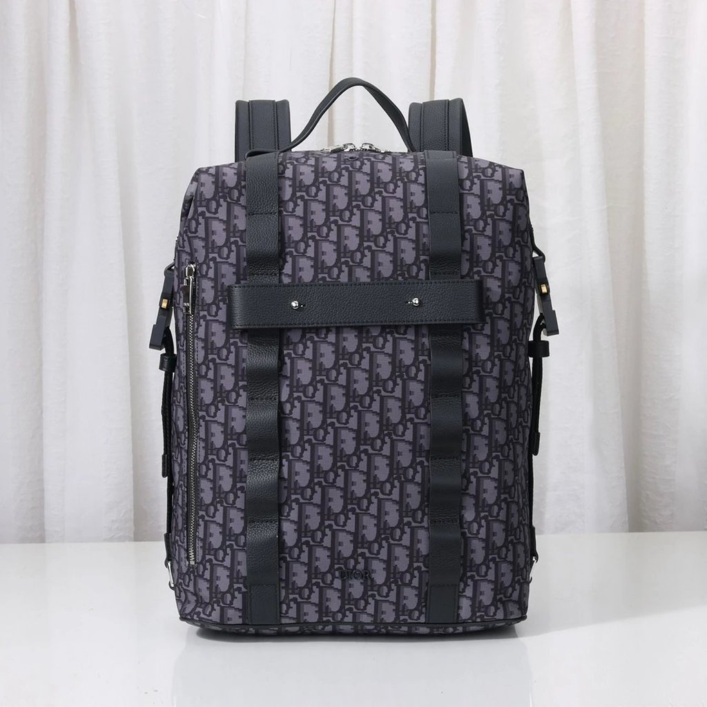 DIOR Catwalk Style SAFARI กระเป๋าเป้สะพายหลัง Jacquard เฉียงแฟชั่นกระเป๋าเป้สะพายหลังน้ําหนักเบาของผ
