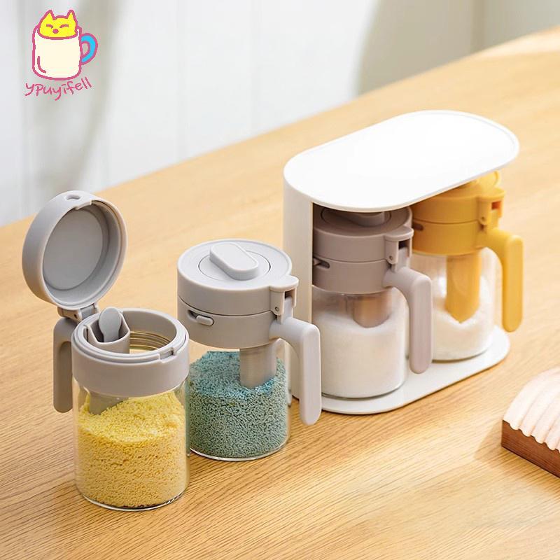 [YPU] ห้องครัวในครัวเรือน Heartnake-Proof Seasoning Jarเกลือคอนเทนเนอร์ 2 In 1 แก้วขวดเครื่องเทศช้อนแยกแก้วปรุงรสสามารถมนนคส combedท