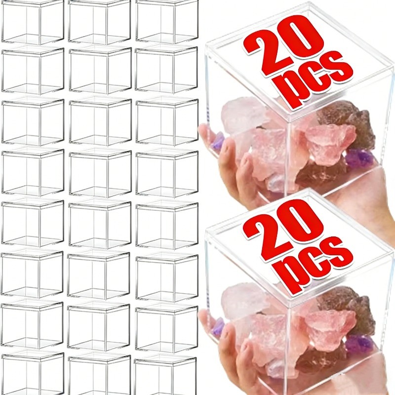 กล่องอะคริลิคใสพร้อมฝาปิด-กล่องบรรจุขนาดเล็กสําหรับเครื่องประดับขนมของขวัญ-กล่องแสดงสี่เหลี่ยมบ้าน 3/5/10/20ชิ้น