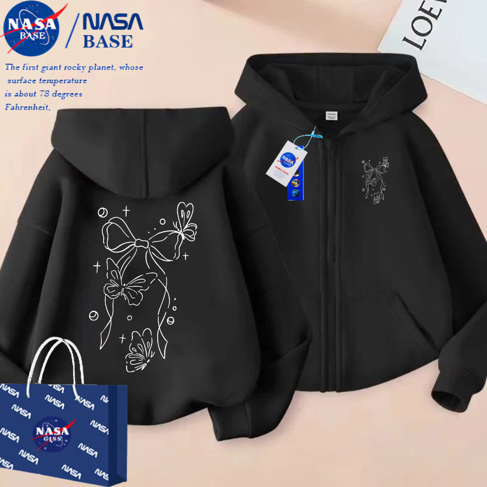 เสื้อฮู้ดมีซิปสำหรับเด็ก เสื้อยืดพรีเมี่ยมNASA Kids Ribbon-Print.Zip Hoodie แจ็กเก็ตฤดูหนาวหนา สำหรับเด็ก