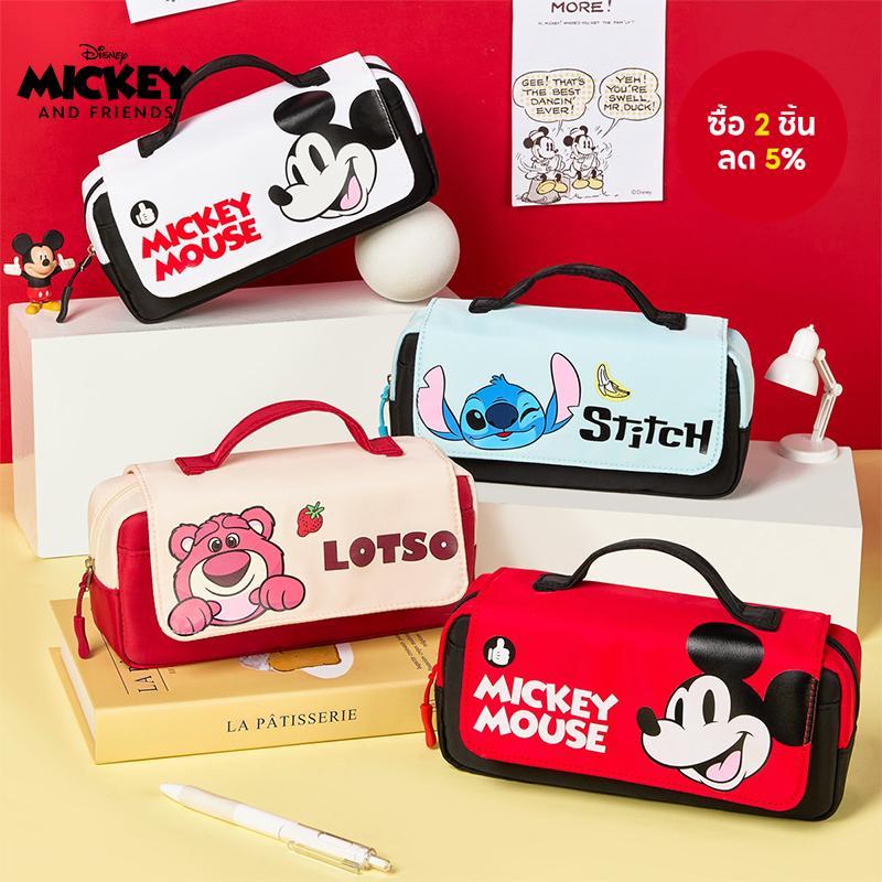 การ์ตูนดิสนีย์มิกกี้ล็อตโซ่ตะเข็บสไตล์กรณีดินสอความจุขนาดใหญ่สองชั้นกระเป๋าเครื่องเขียนนักเรียนพร้อมที่จับ