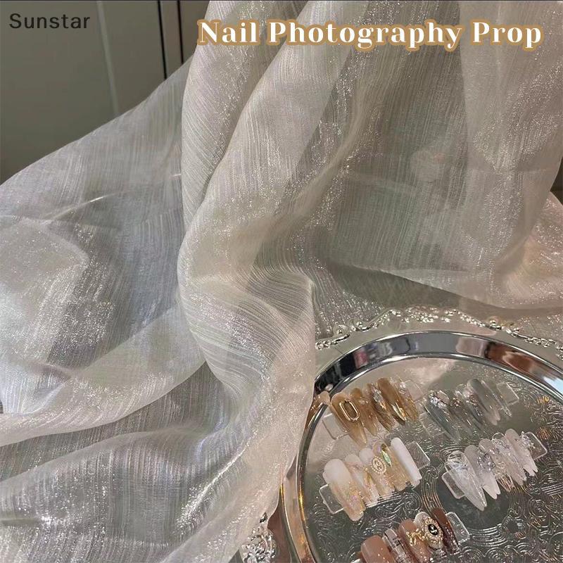 Sunstar เล็บการถ่ายภาพ Prop Aurora ไหลทองเส้นด้ายย่นตกแต่งมือถือพื้นหลังผ้า Fritillaria Prop