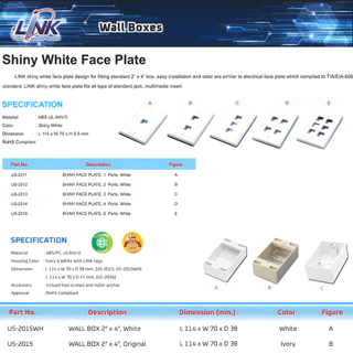 LINK Face Plate หน้ากากสายแลน US-2311 US-2312 US-2313 US-2314 US-2316 ขนาด 1,2,3,4,6 ช่อง
