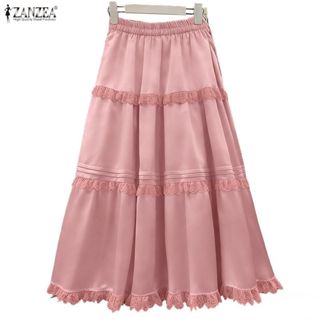 ZANZEA กระโปรงเอวยางยืดสำหรับผู้หญิง สไตล์เกาหลีลำลอง