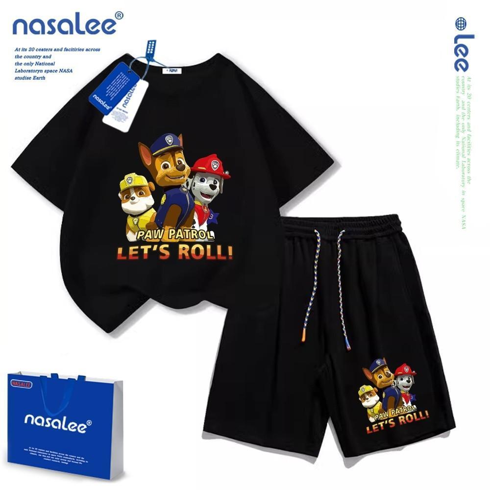 【จัดส่งไทย】2ชิ้น BOBชุดเด็กผู้ชาย เสื้อยืดแขนสั้น+กางเกงขาสั้นเด็ก ลายการ์ตูน Paw Patrol ผ้า cotton100% คุณภาพดีชุดเด็ก