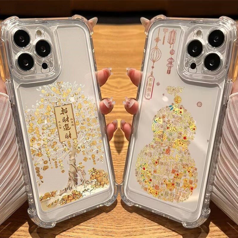 รับ Rich Golden Tree สําหรับ Samsung Galaxy A57 5G A56 A16 A55 A06 A54 A37 A73 A13 A53 A36 A35 A34 A32 A23 A14 A24 A34 5G ปลอกปีใหม่นุ่มโปร่งใส