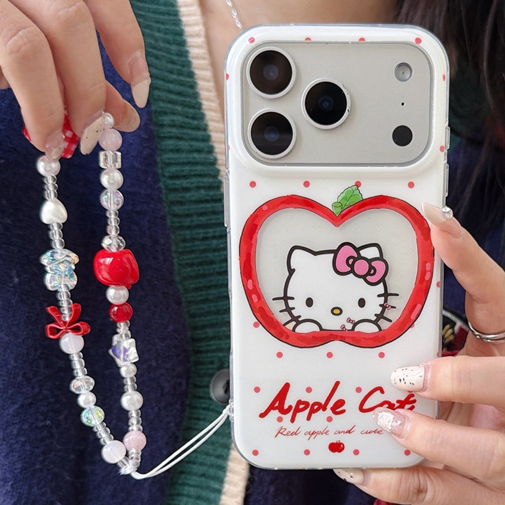 เคสโทรศัพท์สําหรับiPhone 17 Pro Max 16 15P 14 น่ารักการ์ตูนApple Hello KittyรูปแบบSoft TPU Anti-scratch Cover Fall-proof Dirt Resistanceเกราะป้องกันพร้อมโซ่ป้องกันการสูญหาย