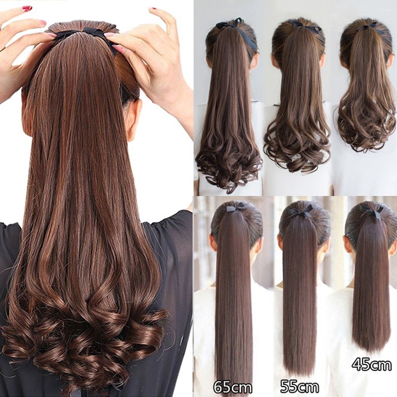 Long Curly /Straight Ponytail Wig for Women Drawstring Ponytail Hair Extensions Hair Tail Wigs