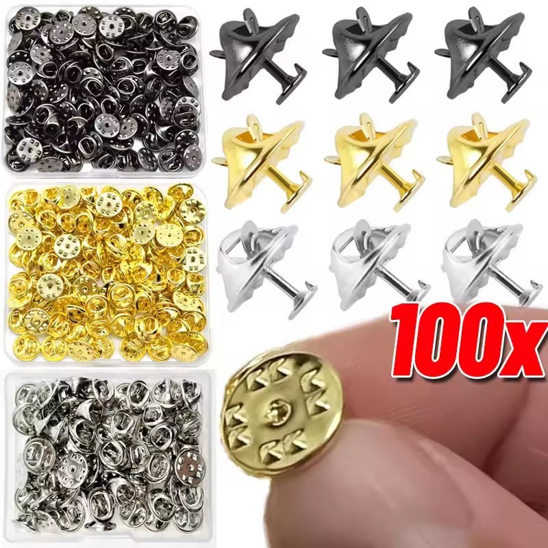 100 ชิ้นเล็บ Tie Tack Lapel Pin กลับ - DIY เสื้อผ้าอุปกรณ์เสริม - รอบบีบคลิปเข็มกลัด - Keepers สําหรับชุด,ป้ายเปลี่ยน - คลัทช์ Scater ผีเสื้อ Clasp