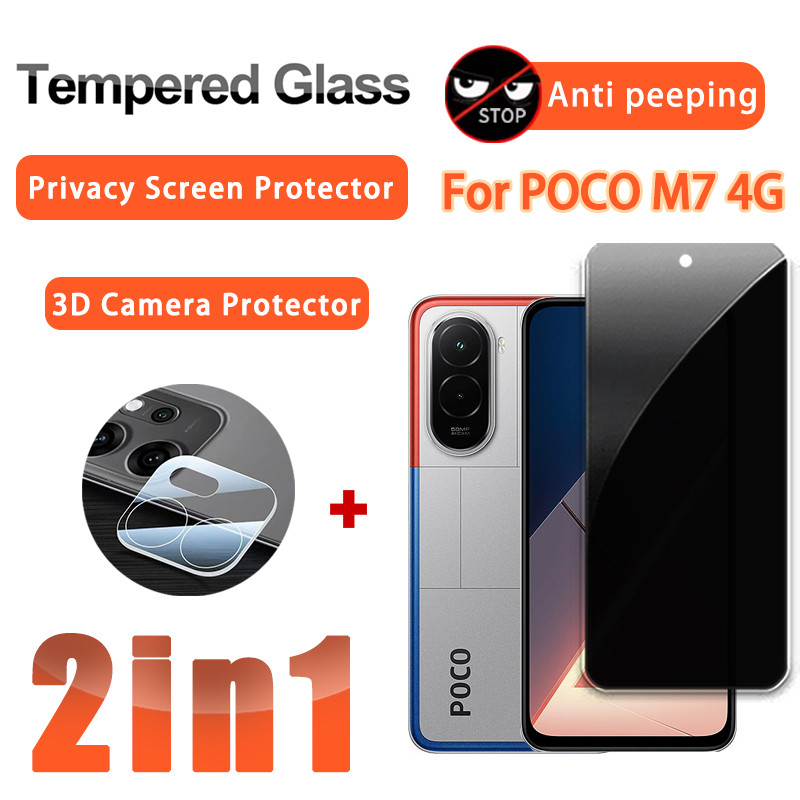 2 ใน 1 ฟิล์มความเป็นส่วนตัว POCO M7 4G ฟิล์มกระจกนิรภัยสำหรับ POCO M7 M6 M5 F7 Pro F6 Pro 5G 4G ฟิล์