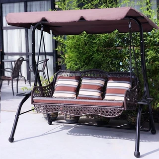 Greateffort ชิงช้าสนาม 2ที่นั่ง garden swing chair แข็งแรง ตกแต่งบ้าน/สวน ชิงช้าเหล็ก เก้าอี้โยก กระเช้าชิงช้าหวายเทียม