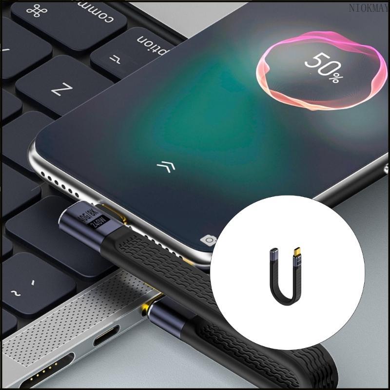 NIOK 40Gbps USB C Data Cable 240W Fast Charging Short Silicone Cord ยืดหยุ่น 13CM