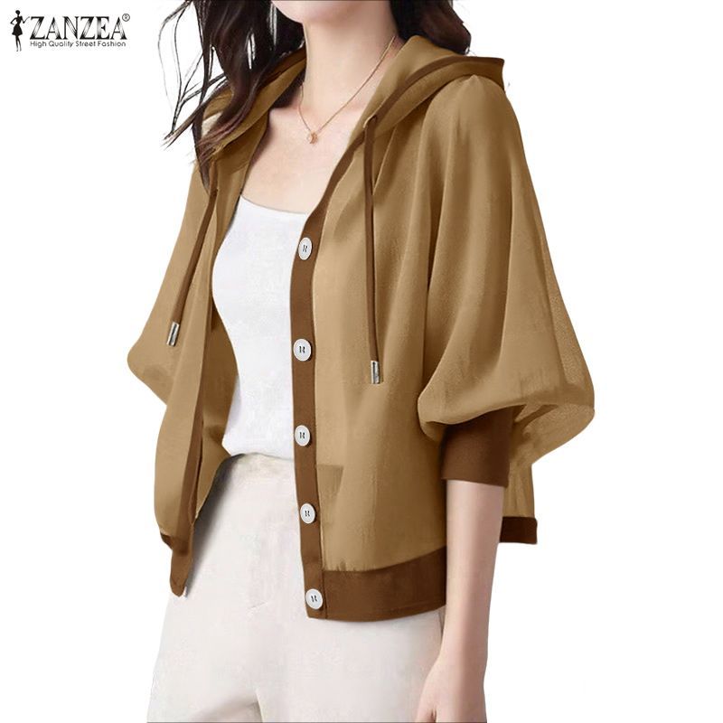 ZANZEA ซานเซีย เสื้อกันหนาวมีฮู้ด ดีไซน์ปะติดปะต่อ สำหรับผู้หญิง
