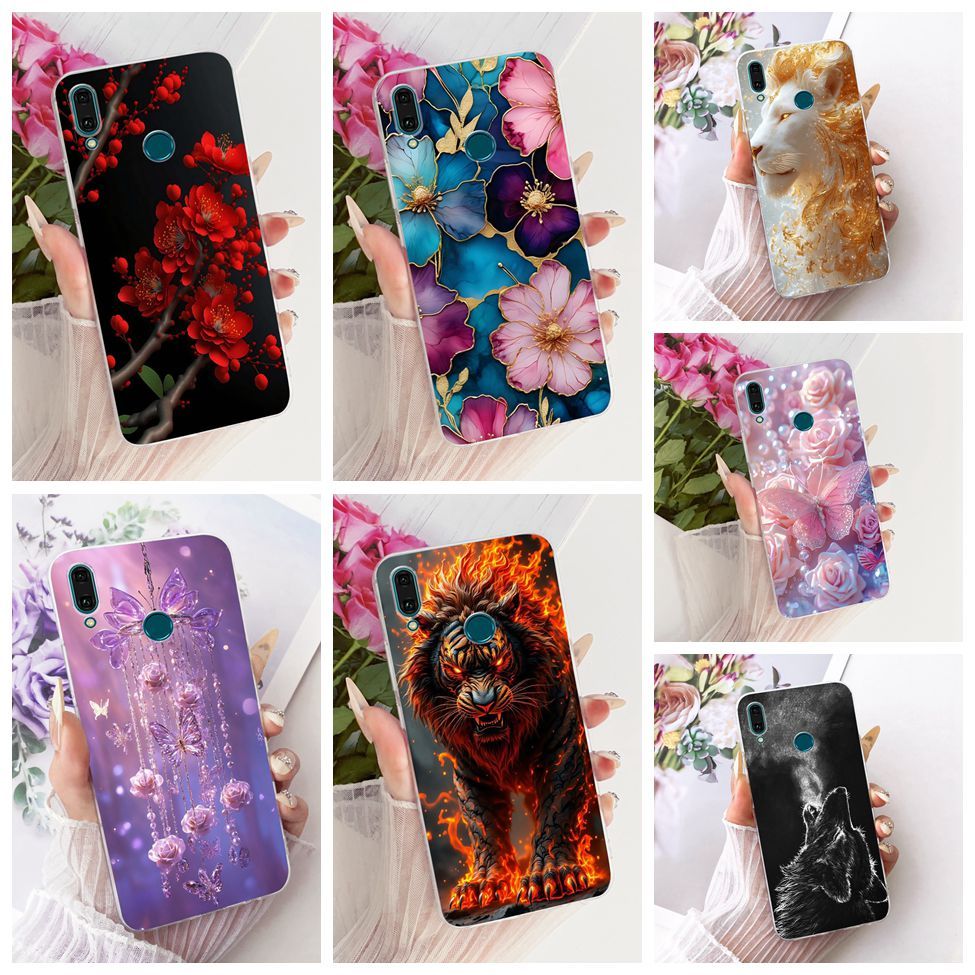 ฝาครอบใส Huawei Y9 2019 กรณีแมวน่ารักแฟชั่นผีเสื้อตลกทาสีปลอก Huawei JKM-LX1 JKM-LX2 JKM-LX3