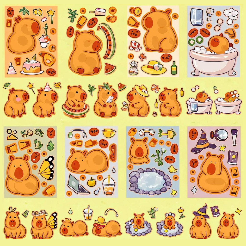 8 ชิ้น/เซ็ตน่ารัก คาปิบาระ สติกเกอร์ปริศนาสําหรับเด็ก ทําเอง คาปิบาระ ใบหน้าเปลี่ยนสติกเกอร์โฟกัส