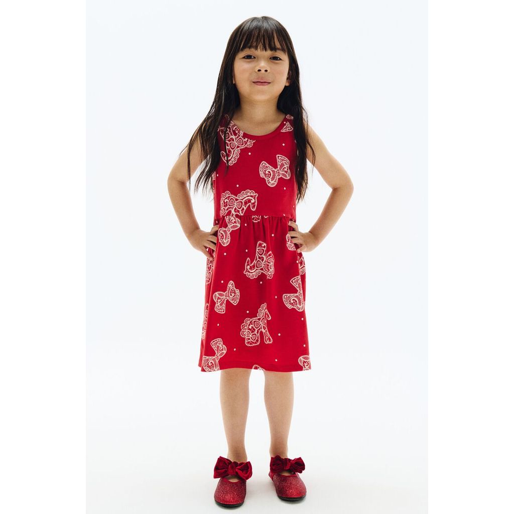 H&M(เอชแอนด์เอ็ม) เดรสผ้าฝ้ายพิมพ์ลาย Girls Printed cotton dress 1318739_1